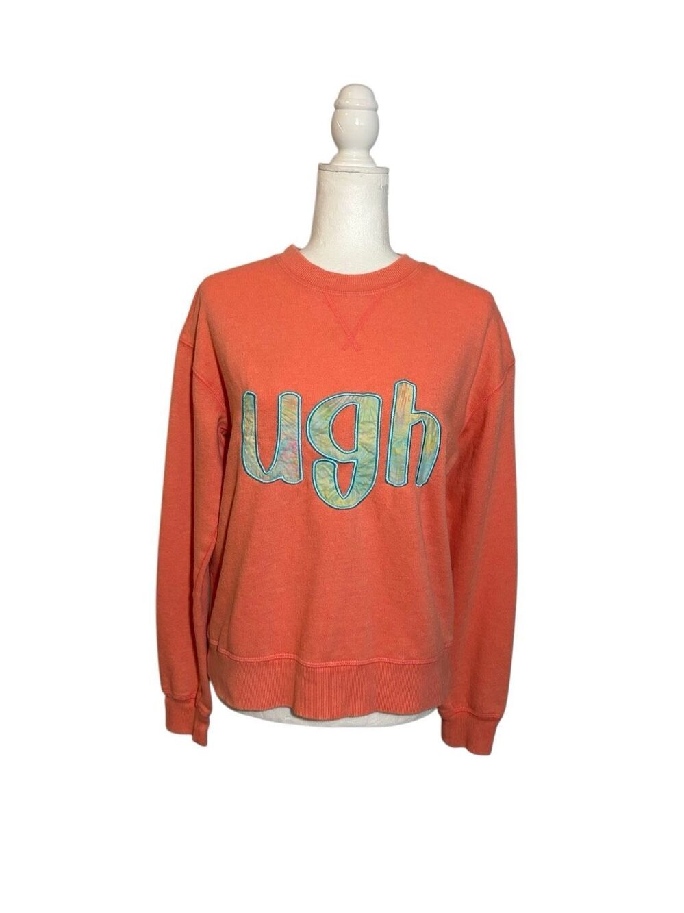 Custom appliquéd coral “ugh” crewneck sweatshirt - M